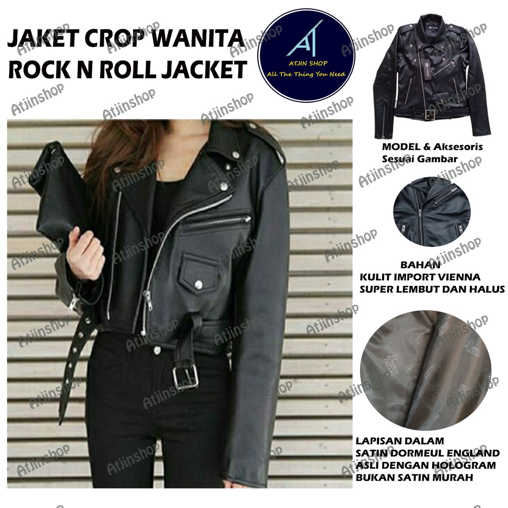 Foratjin- Jaket Kulit Wanita Crop Rock n Roll Ramonez Semi Kulit  Vienna Korea