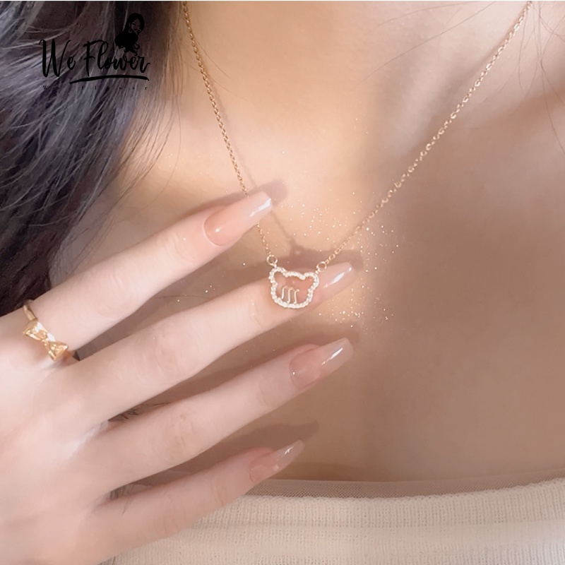 Kami Bunga Korea 14 K Emas Bersinar Zirkon M Beruang Liontin Choker Kalung Untuk Wanita Perempuan Elegan Tulang Selangka Rantai Kalung Perhiasan Hadiah