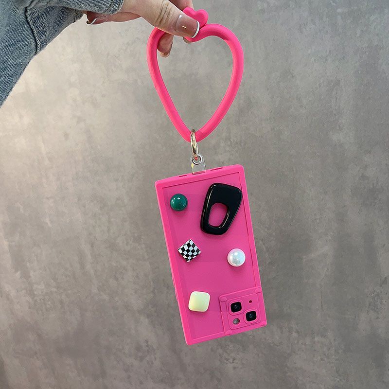 IPHONE Casing Ponsel Desain Bentuk Persegi Geometri Solid Kompatibel Dengan Iphone12 13 14 11 Pro Max X Xs Max Xr Dengan Aksesori Bentuk Hati