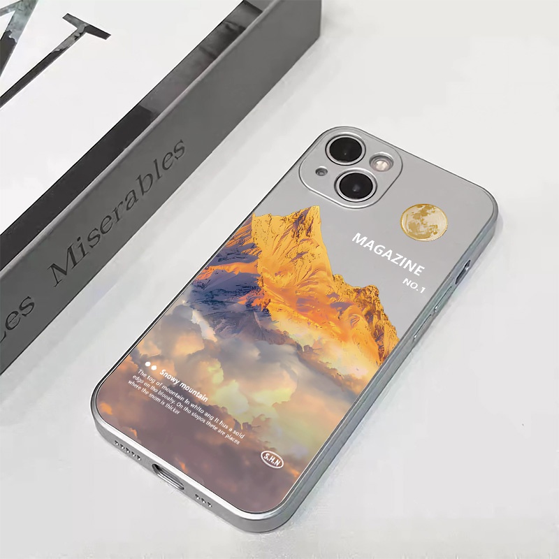 IPHONE Mountain Electroplate Case Kompatibel Untuk Casing Iphone14 13 12 11 Pro XS Max XR X8+7 6S Plus Mini Lembut TPU Silikon Shockproof Phone Cover