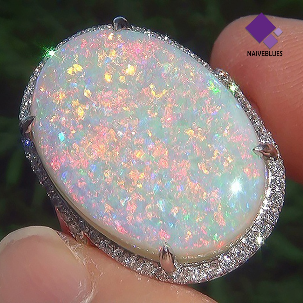 &lt; Naiveblues &gt; Fashion Wanita Super Bersinar Bentuk Oval Buatan Opal Cincin Perhiasan Hadiah