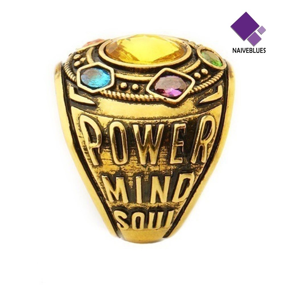 &lt; Naiveblues &gt; Pria Keren Perang Infinity Thanos Band Perhiasan Warna-Warni Power Soul Letters