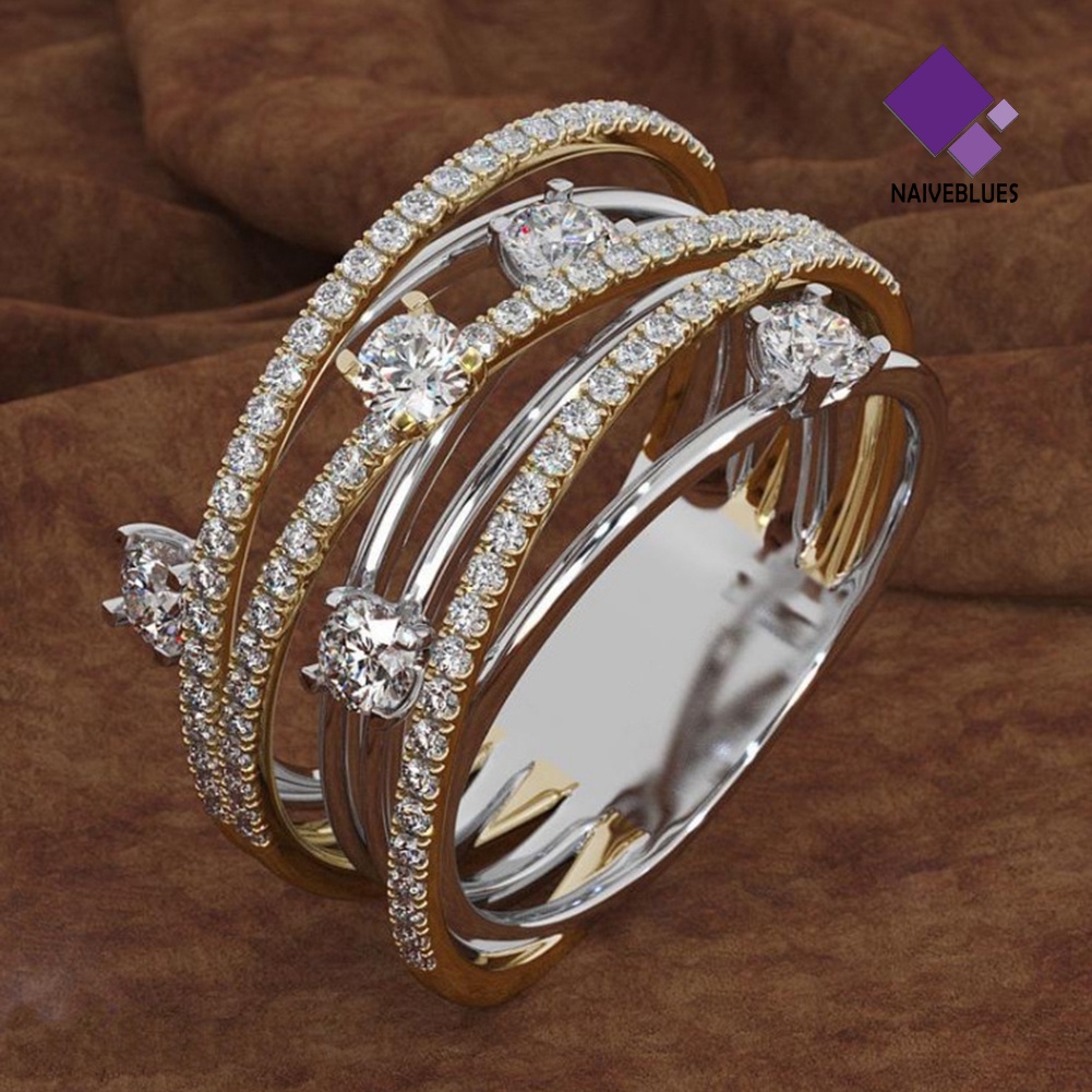 &lt; Naiveblues &gt; Fashion Wanita Salib Dual Color Cubic Zirconia Hias Cincin Perhiasan Hadiah