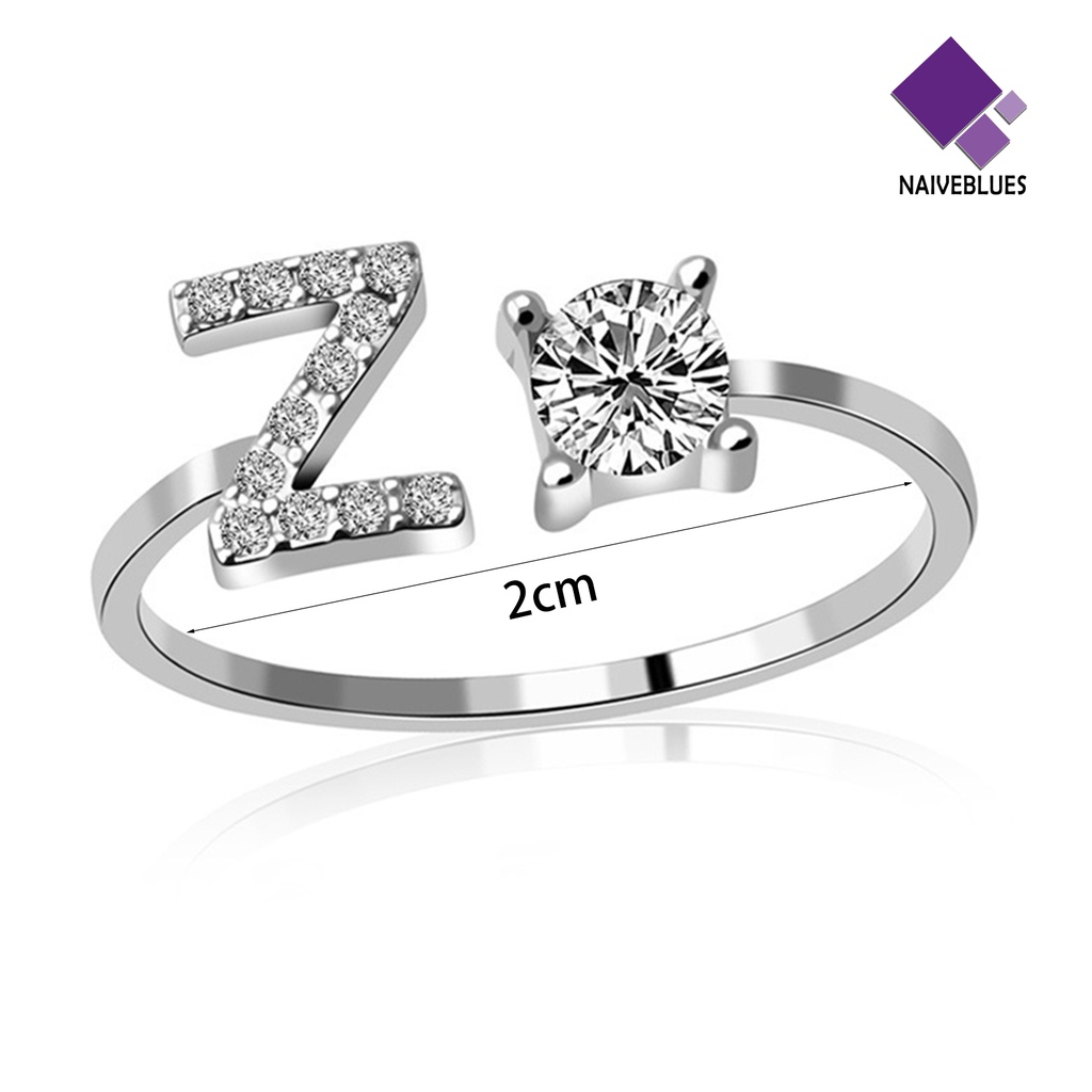 &lt; Naiveblues &gt; Cincin Terbuka Indah Dapat Disesuaikan Warna Silver Perhiasan Huruf Alfabet Dapat Disesuaikan Untuk