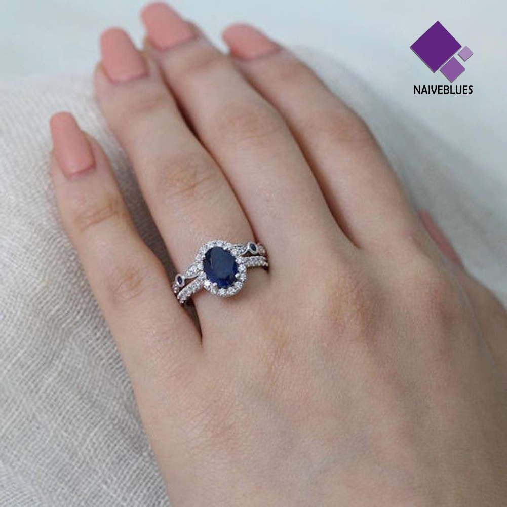 &lt; Naiveblues &gt; Wanita Safir Imitasi Berlapis Perak Jari Cincin Pengantin Pernikahan Dekorasi Hadiah