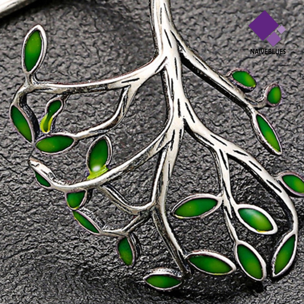 &lt; Naiveblues &gt; Cincin Unisex Bukaan Adjustable Tembaga Cabang Hijau Daun Aksesoris Cincin