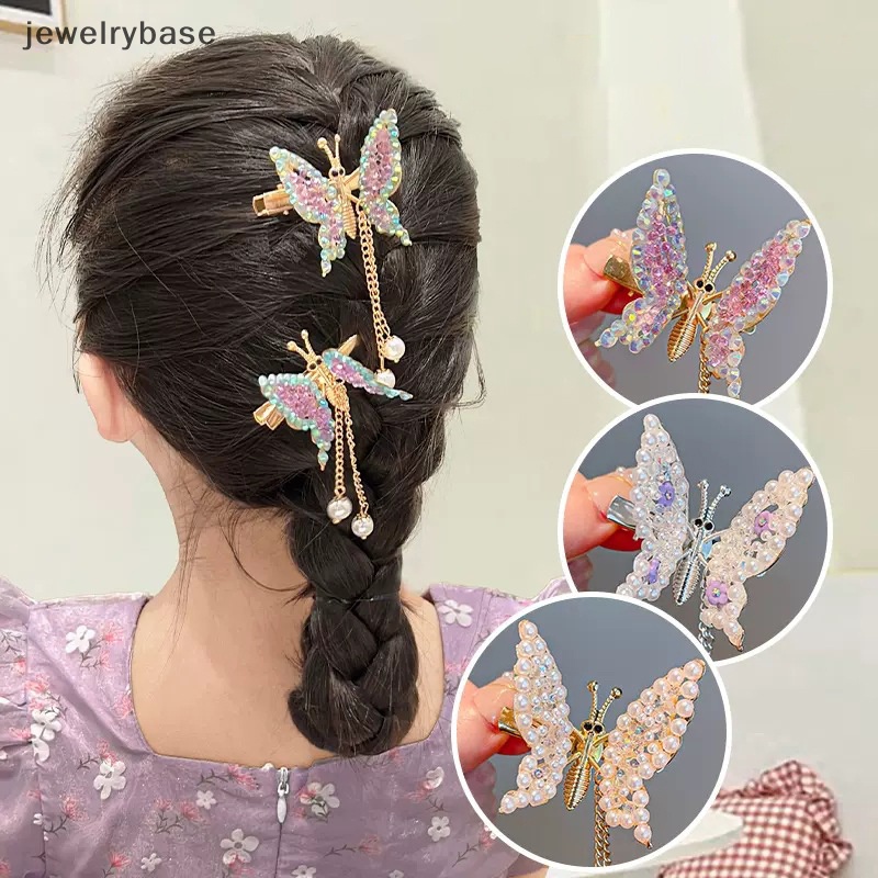 [jewelrybase] Retro Peri Bergerak Kupu-Kupu Jepit Rambut Berlian Imitasi Mutiara Rumbai Duckbill Klip Cocok Untuk Gadis Liontin Jepit Rambut Aksesoris Rambut Butik