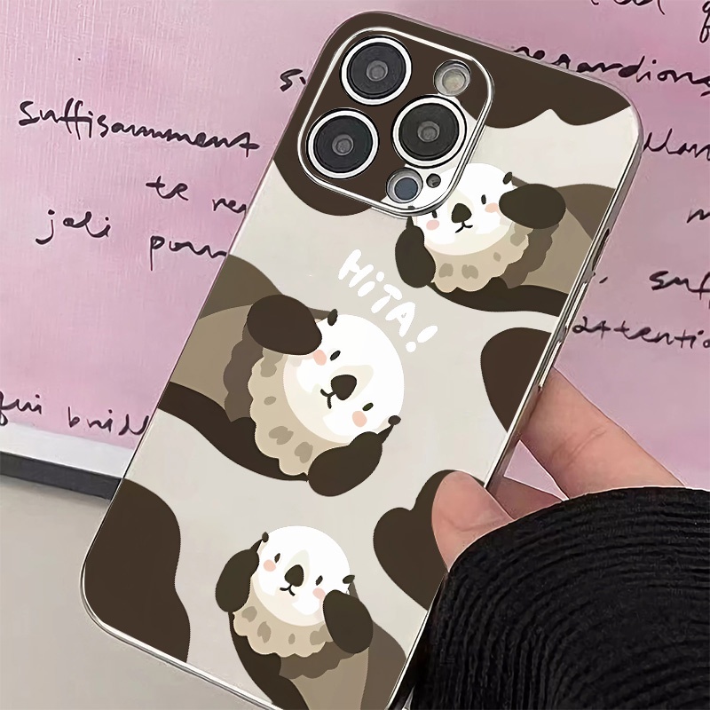 IPHONE Soft Electroplate Case Kompatibel Untuk Iphone14 13 12 11 Pro XS Max Cute Panda Casing XR X8 +7 6S Plus Mini TPU Silikon Shockproof Phone Cover