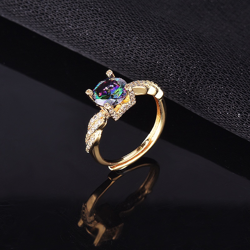 Aksesoris Perhiasan Fashion Goldkingdom Ready Stock Cincin Laser Warna-Warni Dengan Delapan Hati Dan Delapan Panah.