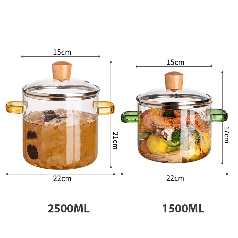 VISHAL Pot Panci Masak Stewing Soup Pot Borosilicate Glass / Tutup Beruang Panci Kaca Transparant Anti Api Anti Panas Borosilicate