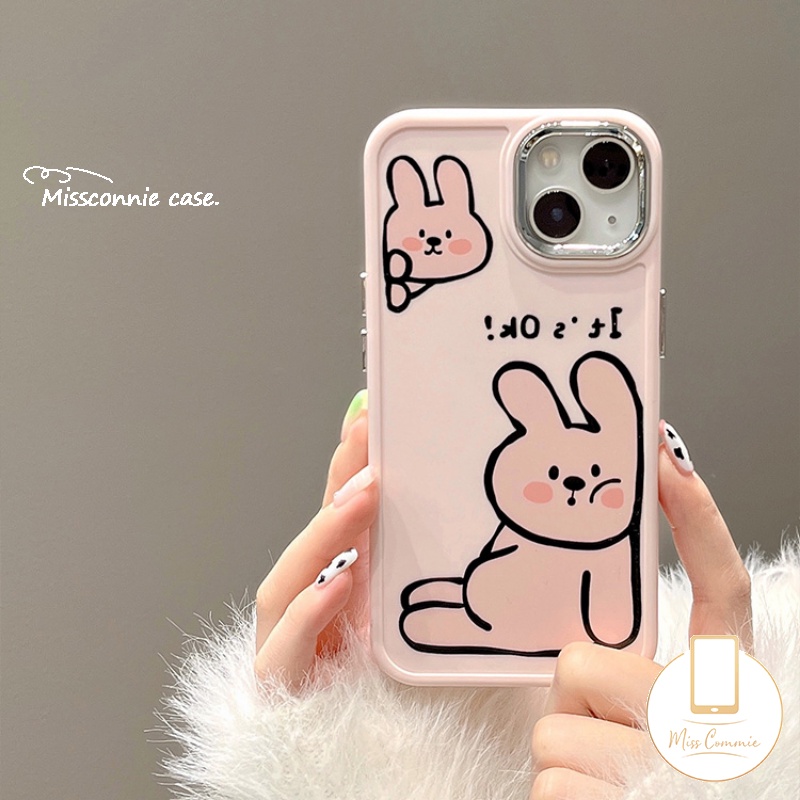 IPHONE Pasangan Case Ponsel Kartun Kompatibel Untuk Iphone7 8plus11 12 14 13 Pro MAX 7plus X XR 8plus XS MAX Plating Bingkai Lensa Logam Lukisan Minyak Anjing Lucu Robbit Soft Cover