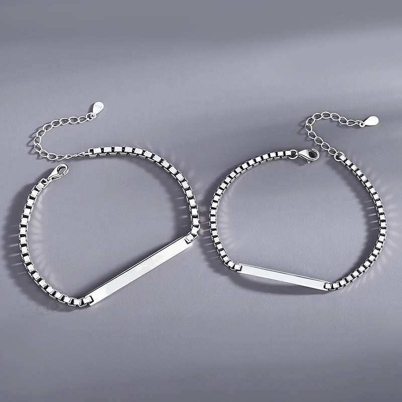 Versi Korea ins Gaya Pasangan Gelang925 Sterling Silver Niche Geometris Huruf Kotak Gelang Pria Wanita Kreatif Gelang Hadiah