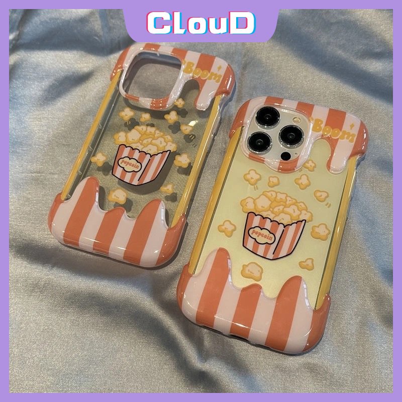 IPHONE Ins Korea Aesthetic Kartun Lucu Popcorn Phone Case Kompatibel Untuk Iphone11 14 12 13 Pro Max7 8 Plus XR 7Plus X XS Max SE 2020 8Plus Silikon Lembut 3D Ice Cream Cover