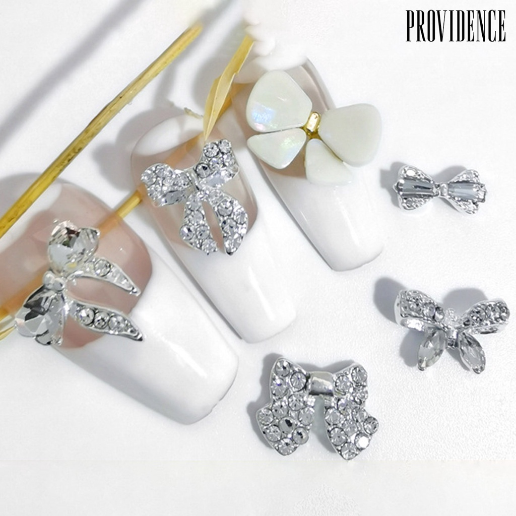 Providence 10Pcs Hiasan Kuku Permukaan Mengkilap Berkilau Warna Cerah Berlian Imitasi Tahan Karat Hias Alloy Metal Bow-Knot Nail Ornament Manicure Designs Perlengkapan Kuku