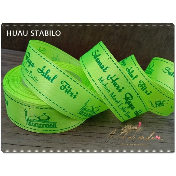 

[GG] GALB-16 : Pita Saten Idul Fitri 1 inch (per rol) - hijau stabilo