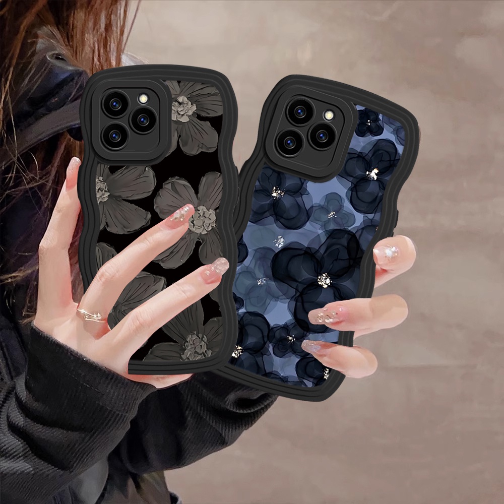 Case Bunga VIVO V27E V25E Y16 Y22 Y35 Y21T Y21S Y33S Y12 Y15 Y17 Y11 Y12S Y12A Y15S Y15A Y20S Y91C Y19 Y30 Y50 Lukisan Cat Minyak Bunga Wave Edge TPU Phone Case Cover