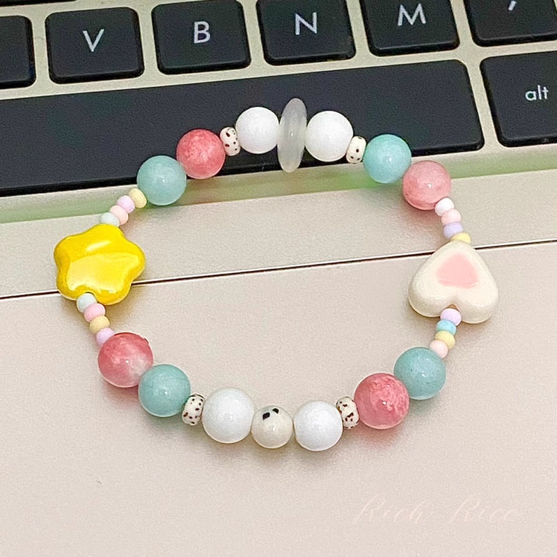 Gelang Manik-Manik Geometris Bulat Bintang Hati Lucu Untuk Anak Perempuan