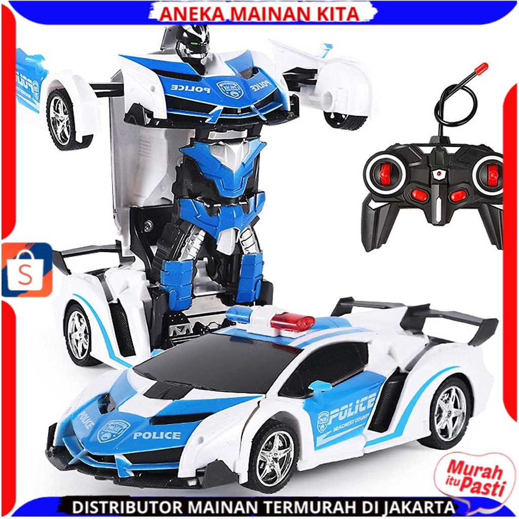 Mainan Mobil Remote Control Mobil Sport Car Robot Transform 1:18 Baterai Cas