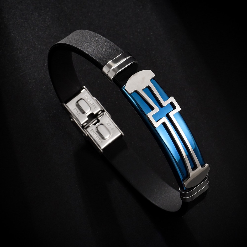 Z H Perhiasan Stainless Steel Salib Silikon Gelang Pria Dan Wanita Fashion Pasangan Gelang Retro Hip Hop Rock Pesta Perhiasan Aksesoris