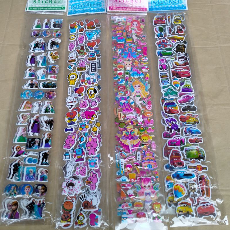 MAINAN STICKER TIMBUL PANJANG MOTIF ANIMASI KARTUN BT21 FROZEN PONY DLL STIKER  EDUKASI GROSIR