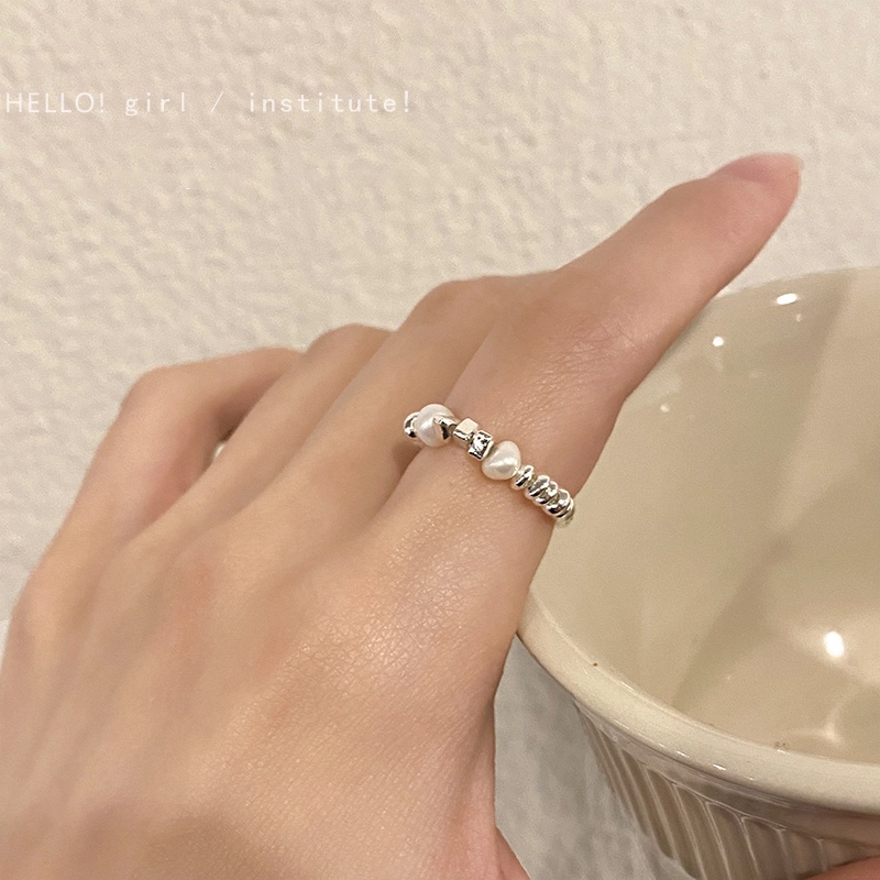 Ay (CN) Fashion Cincin Perak Pecah Mutiara Elastis Rings Untuk Aksesoris Perhiasan Wanita