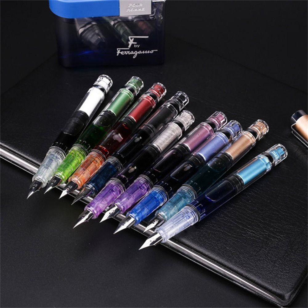 Mxbeauty Fountain Pen Siswa Lukisan EF Nib Transparan Kapasitas Besar Bisnis Tulisan Pulpen