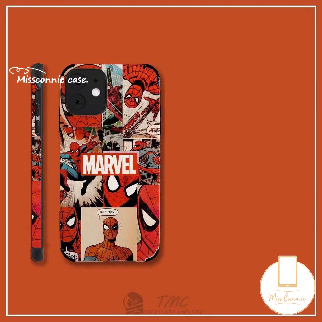 IPHONE Case Spider-Man Kartun Lucu Kompatibel Untuk Iphone11 14 12 13 Pro MAX 7Plus XR X XS Max7 8 Plus Tpu Lembut Trendi Merek M.A.R.V.E.L Silicon Shockproof Mewah Tekstur Kulit Cover