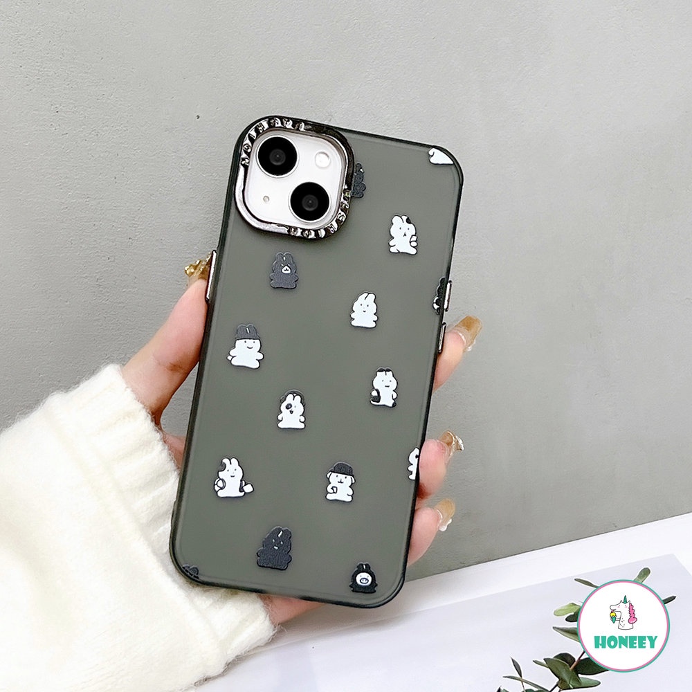 Case Pelindung Lensa Fashion Berlapis Kompatibel Untuk iPhone XR XS iPhone 11 Pro Max13 12 14 Pro Max 7 8plus Kelinci Hitam Dan Putih Sederhana Shockproof Back Cover