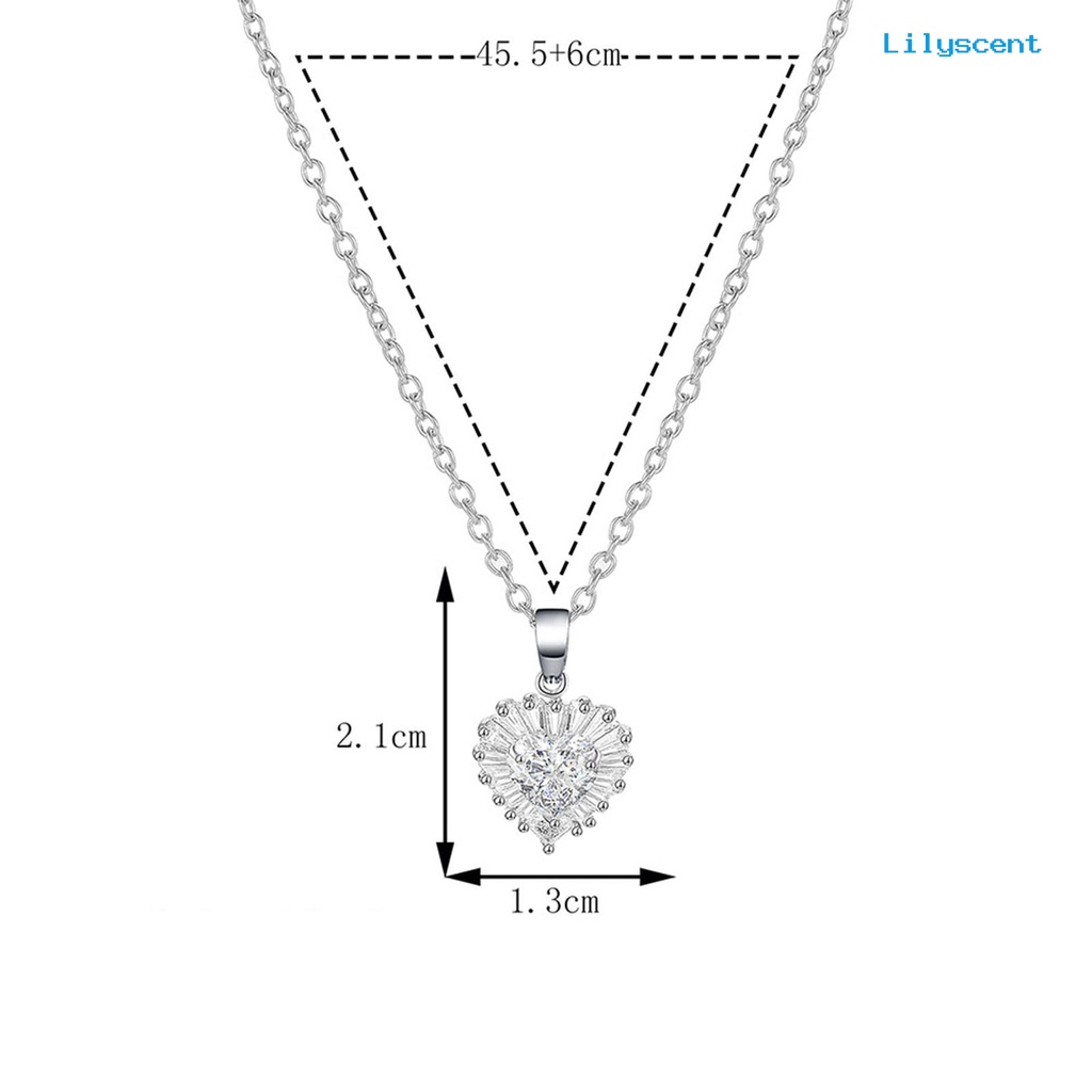 [LS]Wanita Kalung Elegan Temperamen Dapat Disesuaikan Mewah Warna Perak Hadiah Hypoallergenic Berlian Imitasi Bertatahkan Cinta Hati Liontin Kalung Fashion Perhiasan