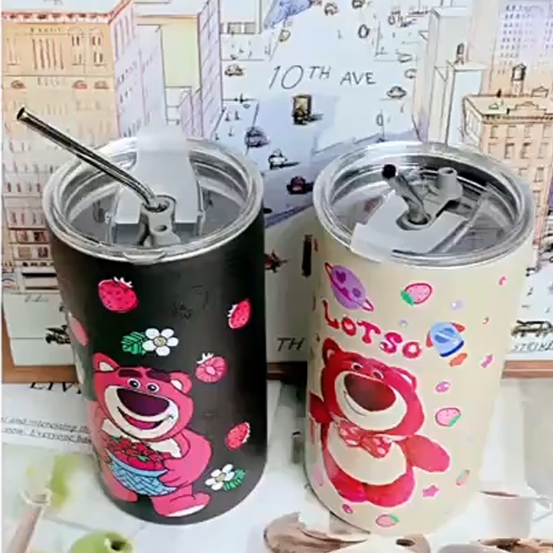 【COD】Botol Minum Lotso 600ML/Srawberry Bear Cangkir Kopi/ Bahan Stainless Steel 600ml/Stainless Steel Tumblr Coffee/Simple Elegant Cangkir Gelas Kopi