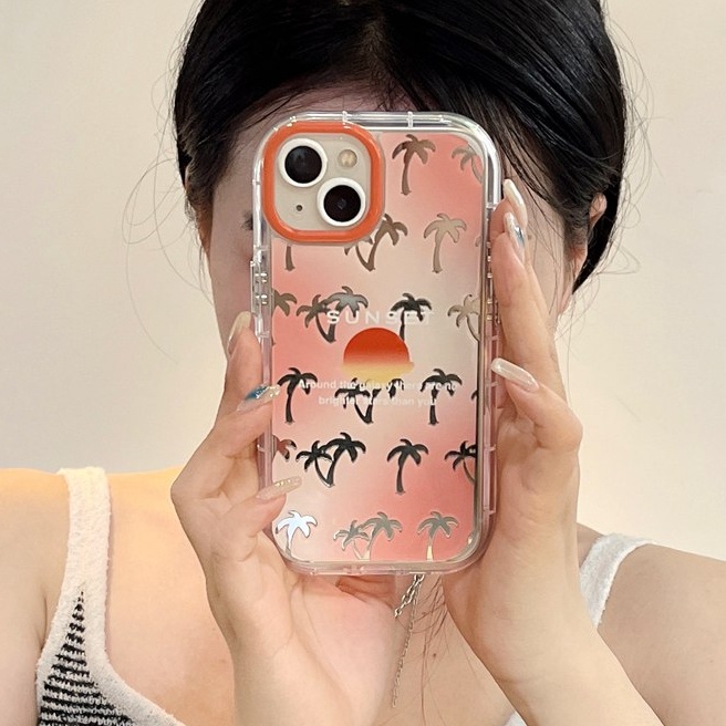 【Ice Cream Mirror】Air Bag PrettyOrange Coconut Tree Soft Case IPhone 11 12 13 14 Pro Max Women's Gift Cute Phone Case Make Up