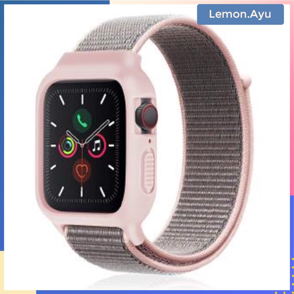 Casing + Tali APPLE Watch Nylon Loop Strap iWach Series 7 41mm 45mm S3 5 6 7 Pengganti Tali Lembut