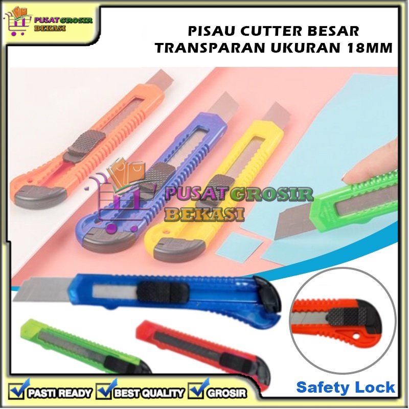 

[PGB] PISAU CUTTER ALAT POTONG KERTAS WARNA WARNI TRANSPARAN BESAR SUPER TAJAM UKURAN 18 MM