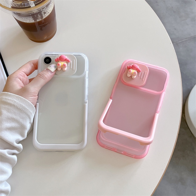 IPHONE Casing Ponsel Jendela Sliding PP Kartun Cocok Untuk Iphone14 13 12 11 Pro X XS Max XR 14Plus Full Set Dari Soft Case Bracket Transparan