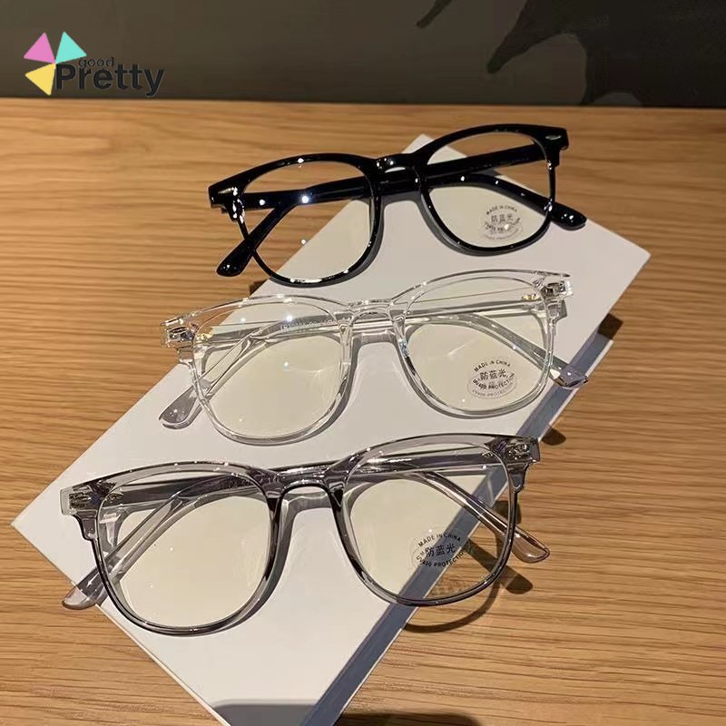 PROMO&amp; Kacamata Transparan Anti Radiasi Blueray Wanita Kacamata Korea Wanita Lensa Kacamata Photocromic Pria Fashion Retro Bentuk Kotak Eyeglasses P
