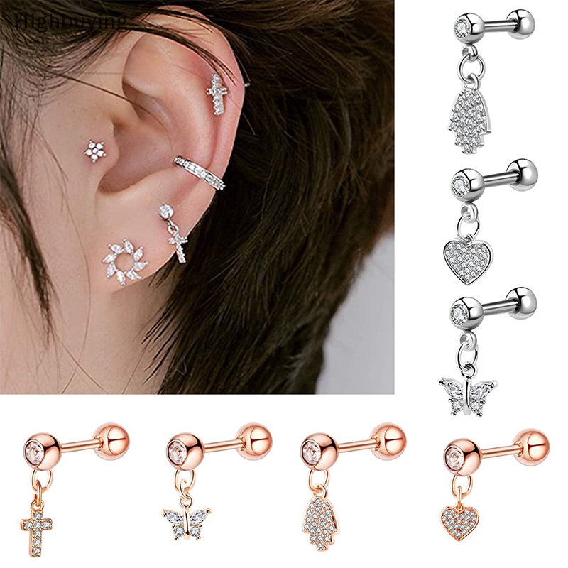 Hbid Cross Ear Tragus Earring Stud Barbel Kristal Tulang Rawan Anting Stud Glory