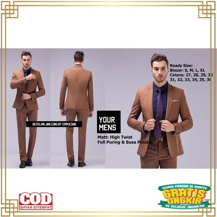 HITAM PUTIH MERAH BIRU HIJAU GOLD SILVER /SETELAN JAS PRIA WARNA COKLAT CAPUCINO 2IN1 - INCLUDE JAS 