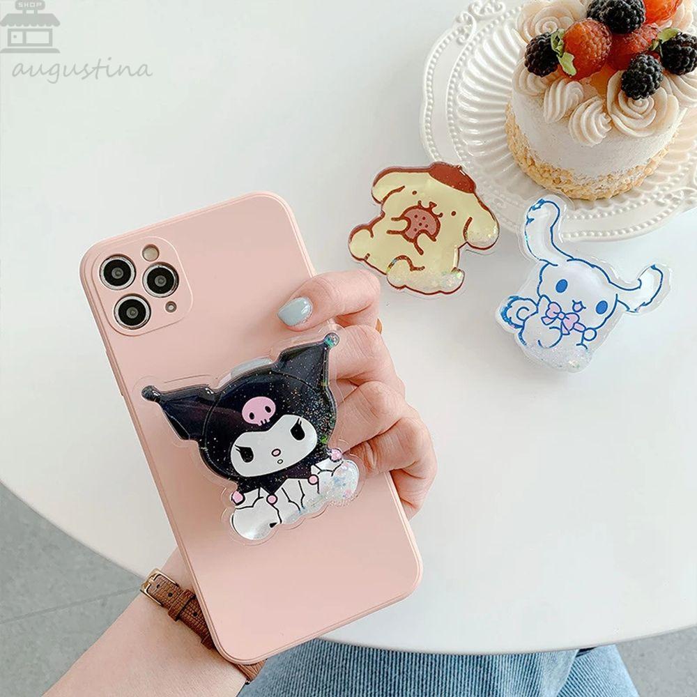Augustina Tempat Ponsel Kuromi My Melody Aksesoris Handphone Ponsel Kreatif Ekspanding Berdiri Kartun Hadiah Bergerak Cairan