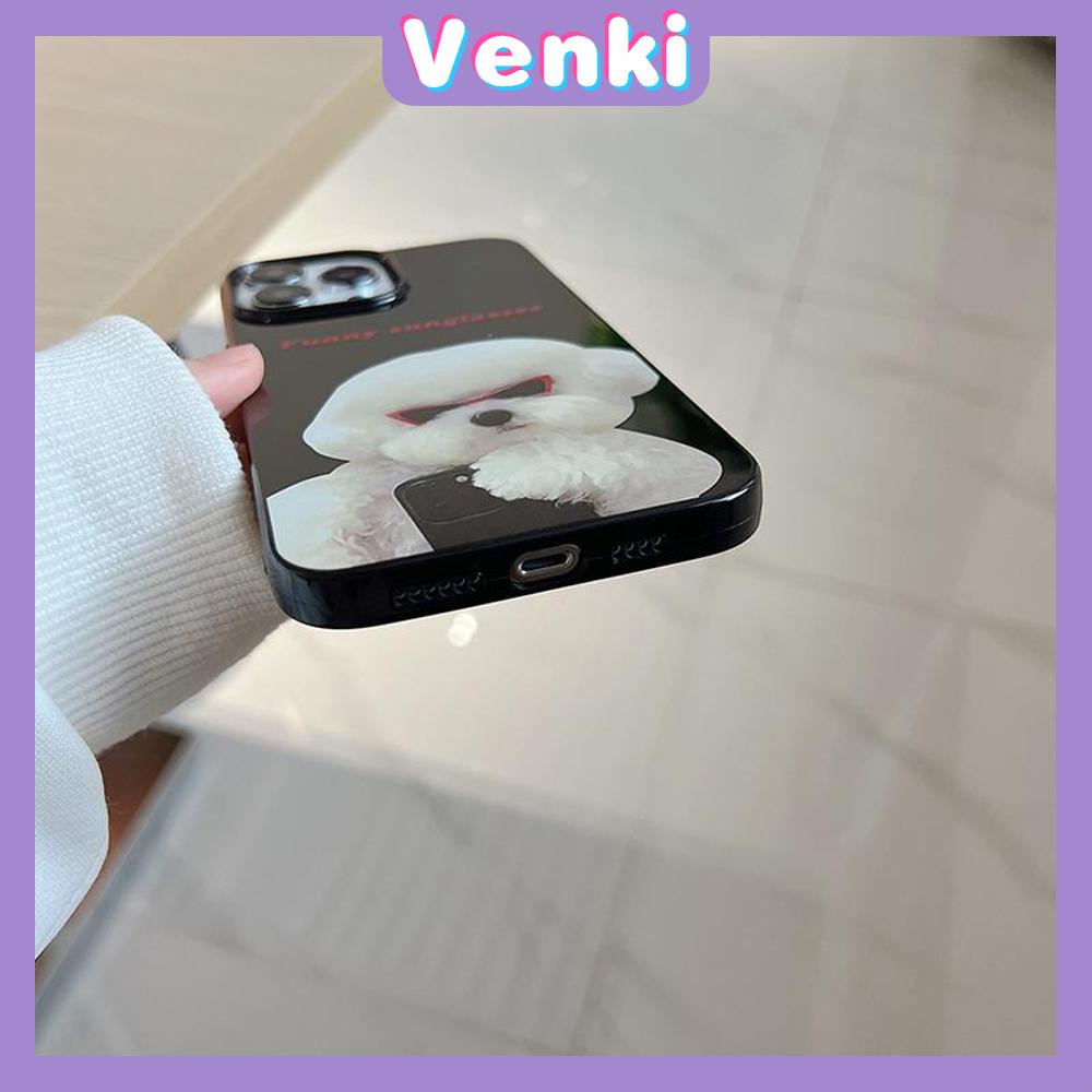 VENKI - For iPhone 11 iPhone Case Black Glossy TPU Soft Case Shockproof Protection Camera Cute Sunglasses Dog Compatible with iPhone 14 13 Pro max 12 Pro Max xr xs max 7Plus 8Plus