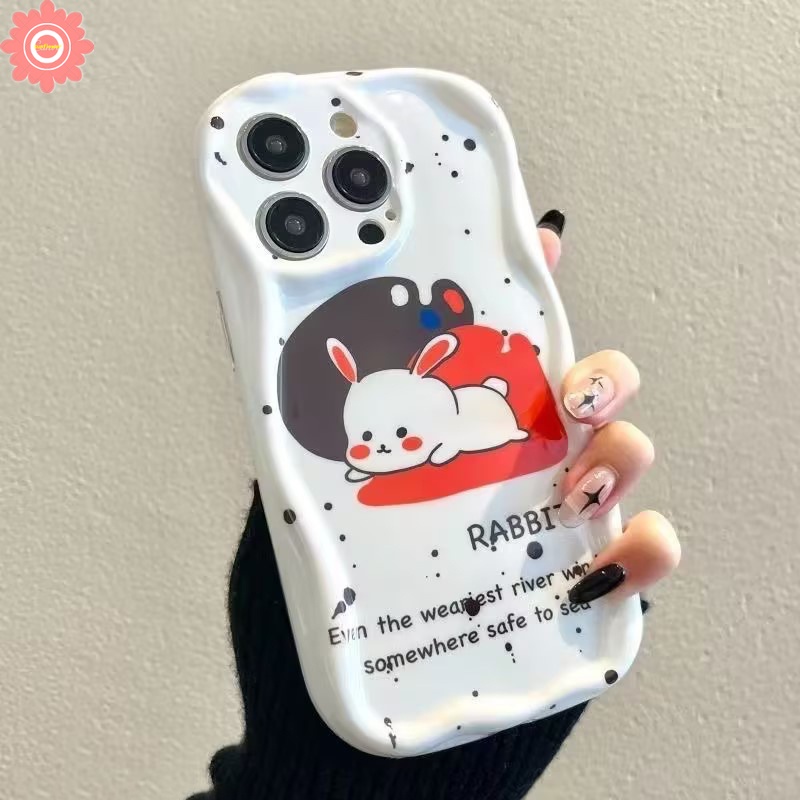 Case Motif Garis Beruang Kartun Kelinci Lucu Untuk Realme C53 C11 C20 C25s C15 C33 C30 C55 C35 C31 C12 C25 C25Y 5 C17 7i 5i 6i 5s C21Y C20A C21 C1 C3 C2 3D Tepi Melengkung Bergelombang Glossy Soft Cover