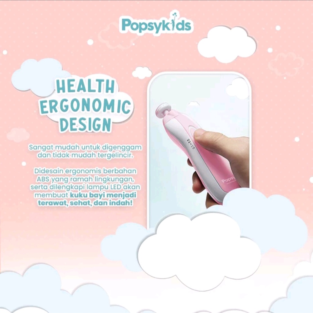 Popsykids Baby Nail Trimmer - Gunting / Pengikir / Pemotong Kuku Bayi Elektrik 6in1 LED