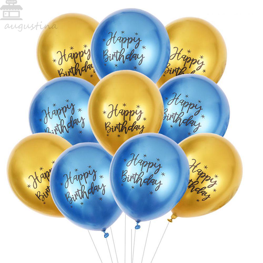 Balon Logam Agustina 50 Pcs Lateks Motif Dicetak Matte Helium Perlengkapan Pesta Happy Birthday
