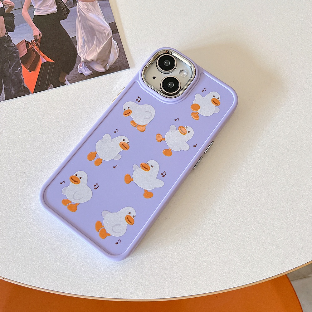 Kartun Happy Duck IPhone Case Kompatibel Untuk Iphone11 Casing14 Pro Max Ip13 12 11 Pro Max 12 Pro Max Shockproof Lembut TPU Belakang Ponsel Cover