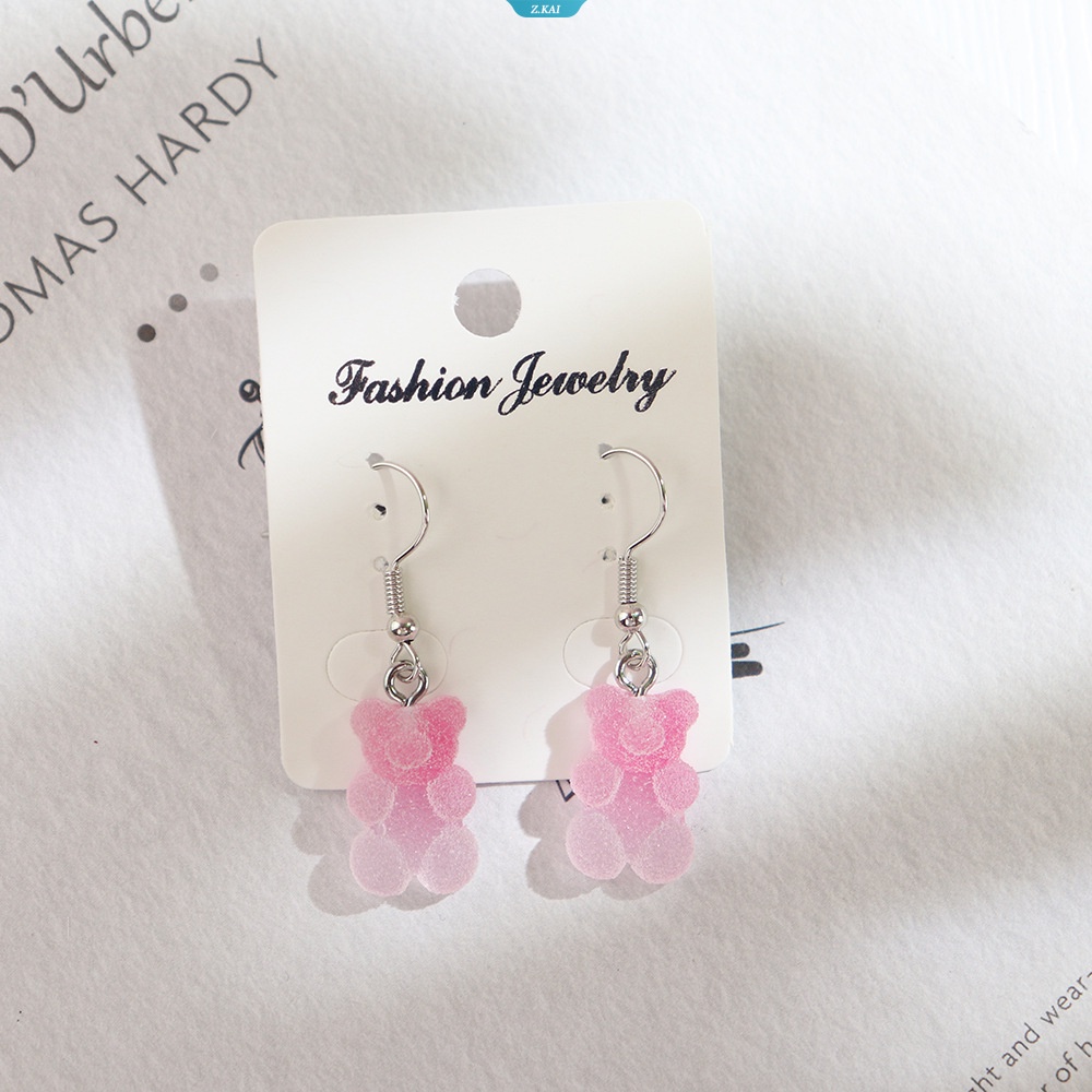 Kreatif Lucu Permen Warna-Warni Hewan Gummy Bear Anting Minimalis Desain Kartun Perempuan Kait Telinga Menjuntai Perhiasan Anak Hadiah [ZK]