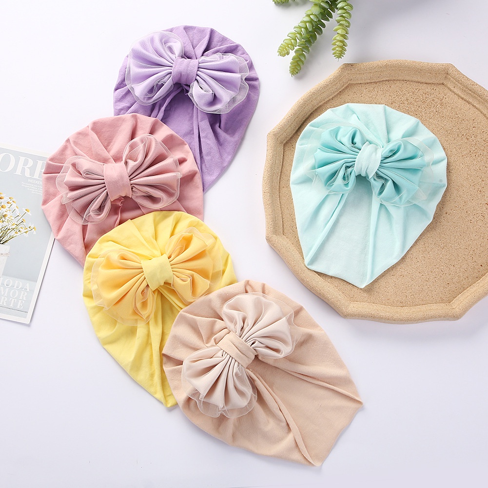 (pimenova) Soft baby bonnets for girls bowknot baby girls beanie for newborn baby