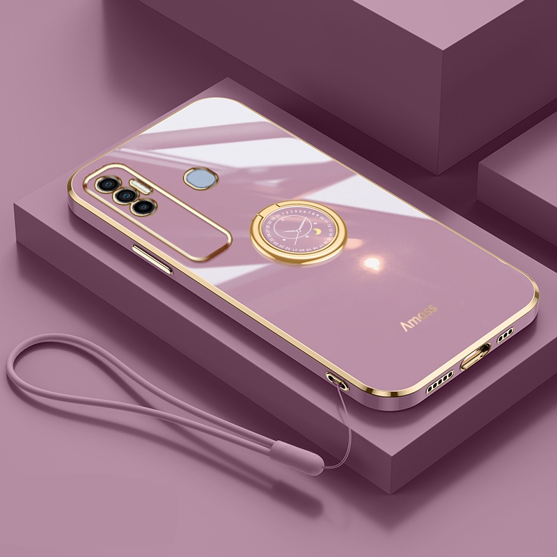Andyh Casing Ponsel Silikon Ultra Tipis Untuk Infinix Tecno Spark 7pro Spark 9T KF6 KF6j KF6i KF6k KF6m KF6h KH6 Deluxe Fall Protection Gold Band Dengan Jam Cincin Dan Lanyard Gratis