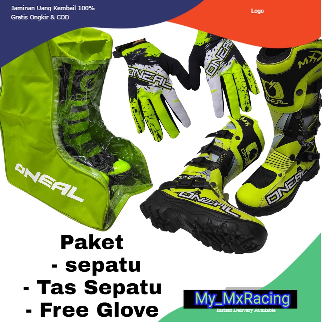 sepatu cross fullprinting plus tas FREE SARUNG TANGAN bots mx trail FLOU motor cross gastrack or enduro kualitas premium