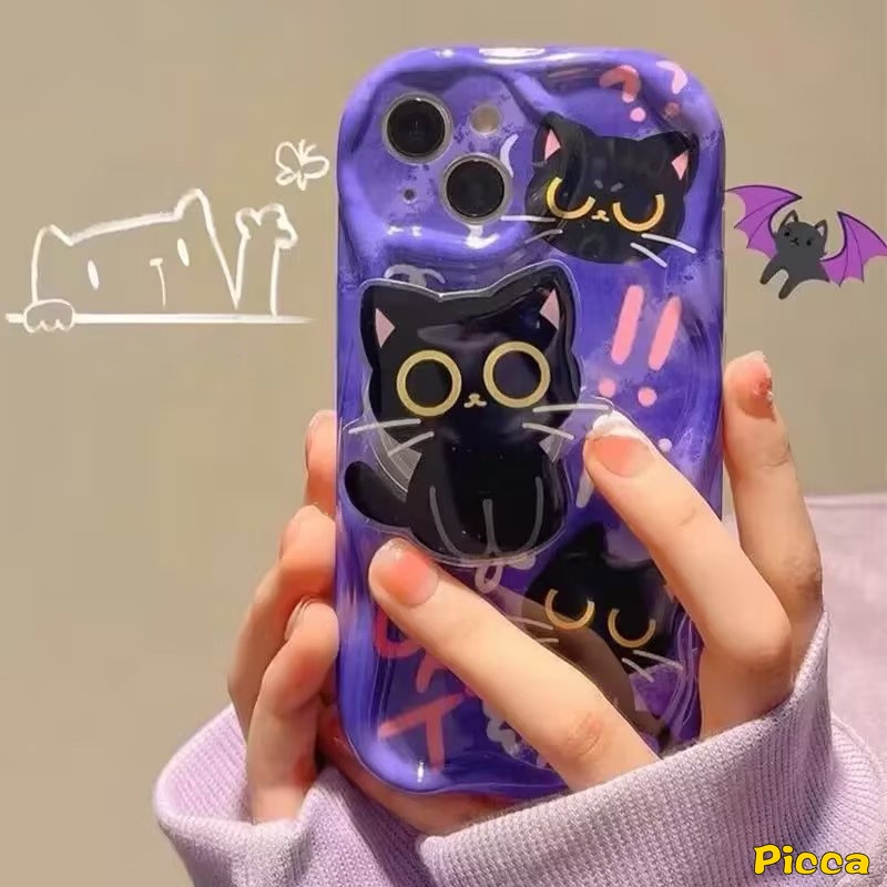 IPHONE Trendy Keren Kartun Kucing Anjing Lucu Love Heart Letter Case Kompatibel Untuk Iphone11 14 12 13 Pro Max XR 7Plus 6s 6 7 8 Plus X XS Max SE 2020 3D Wavy Curved Edge Soft Cover