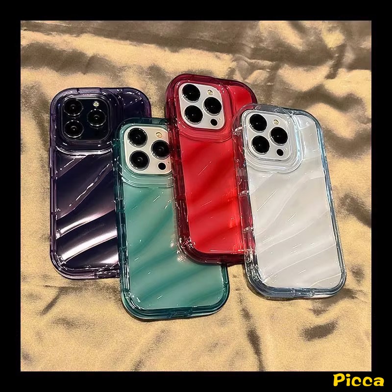 IPHONE Casing Bening Simple Mewah Kompatibel Untuk Iphone11 7Plus XR 11 14 13 12 Pro MAX 6 6S 7 8 Plus X XS MAX SE 2020 INS Warna Permen Stereo 3D Baru Kreatif Bergelombang Penutup Tahan Guncangan