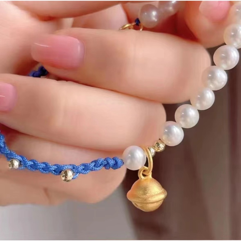 2023model Baru Klein Biru Bell Dikepang Tali Mutiara Gelang Trendi Perempuan Cantik Semua Pertandingan Tangan